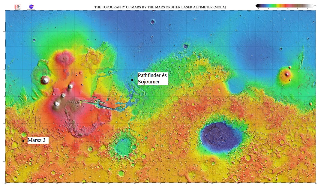 A Marsz 3 és a Pathfinder leszállóhelyei
